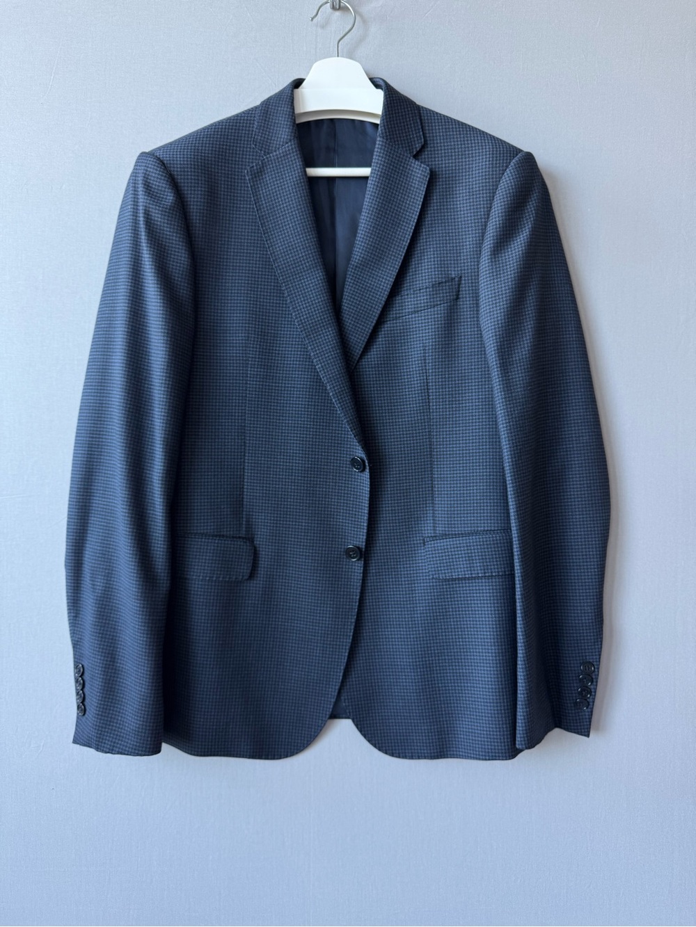 Emporio Armani Navy Micro-Check Two-Button ‘M Line’ 100% Wool Blazer - Size 50